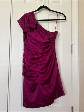 Express One-Shoulder Magenta Ruched Cocktail Dress
